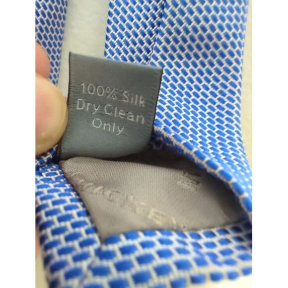 Hickey Freeman Mens Tie Blue Geometric Block Pattern - Picture 7 of 8